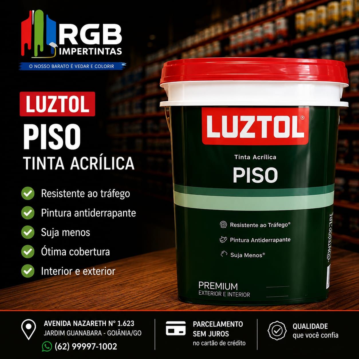 Luztol Piso Tinta Acrílica Premium 18L